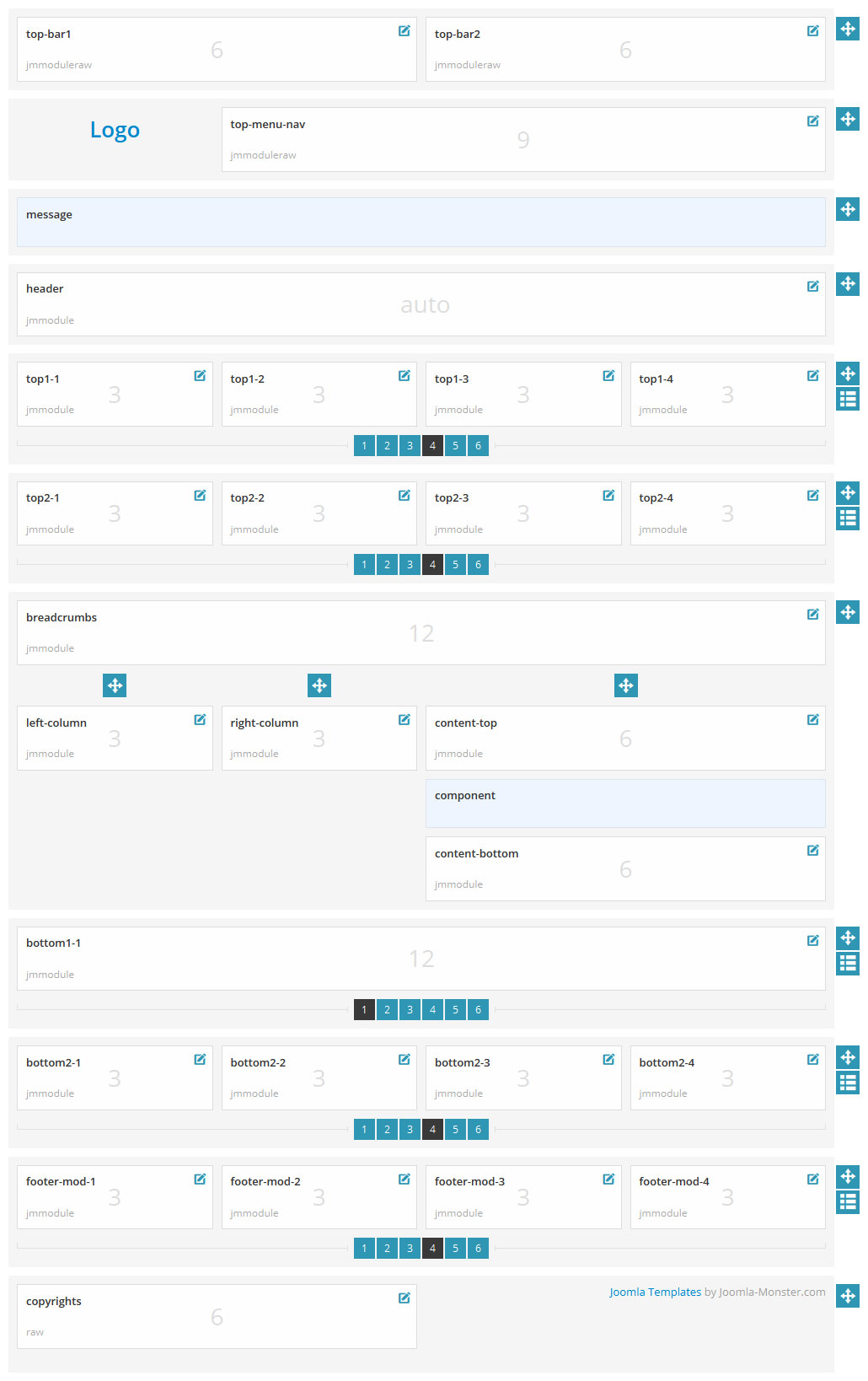 Module positions for normal and large screen